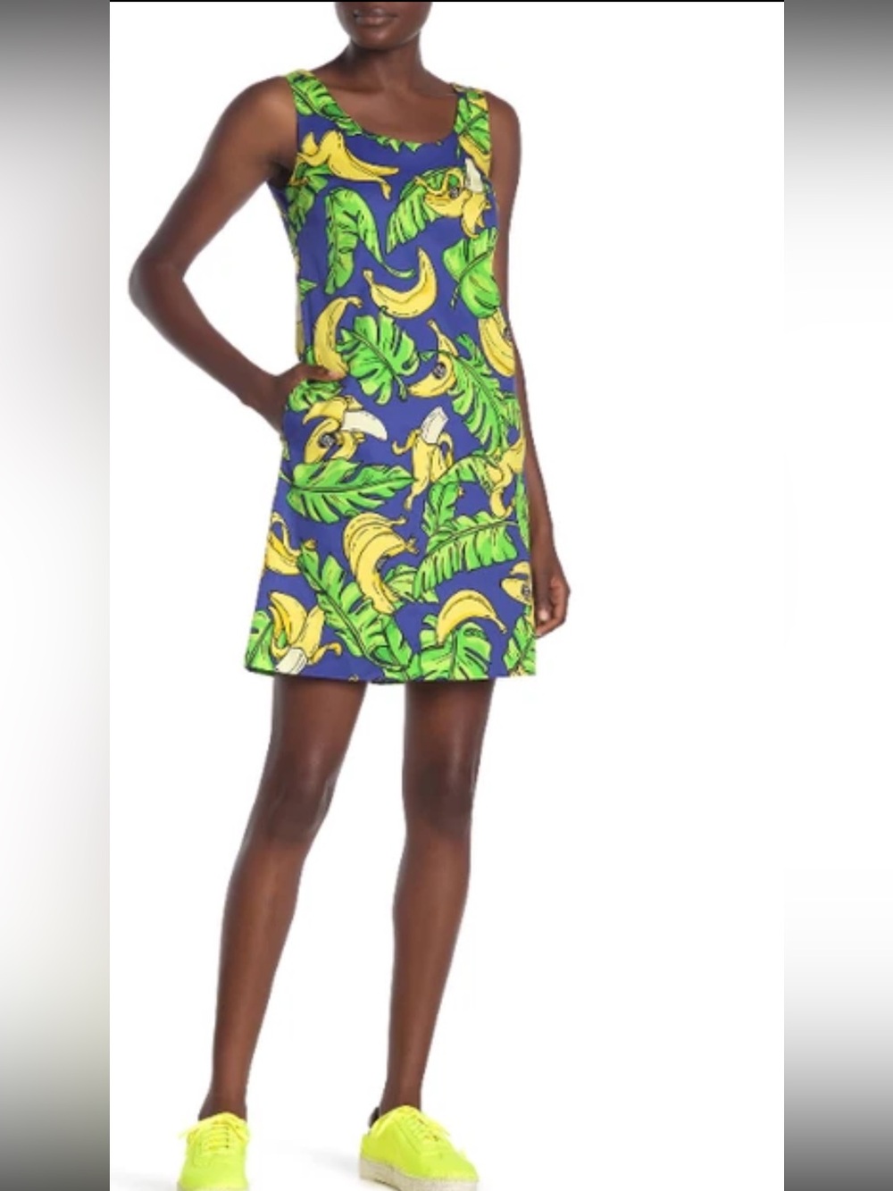 Love Moschino Blue Mini Dress with Yellow Banana & Green Leaf Print